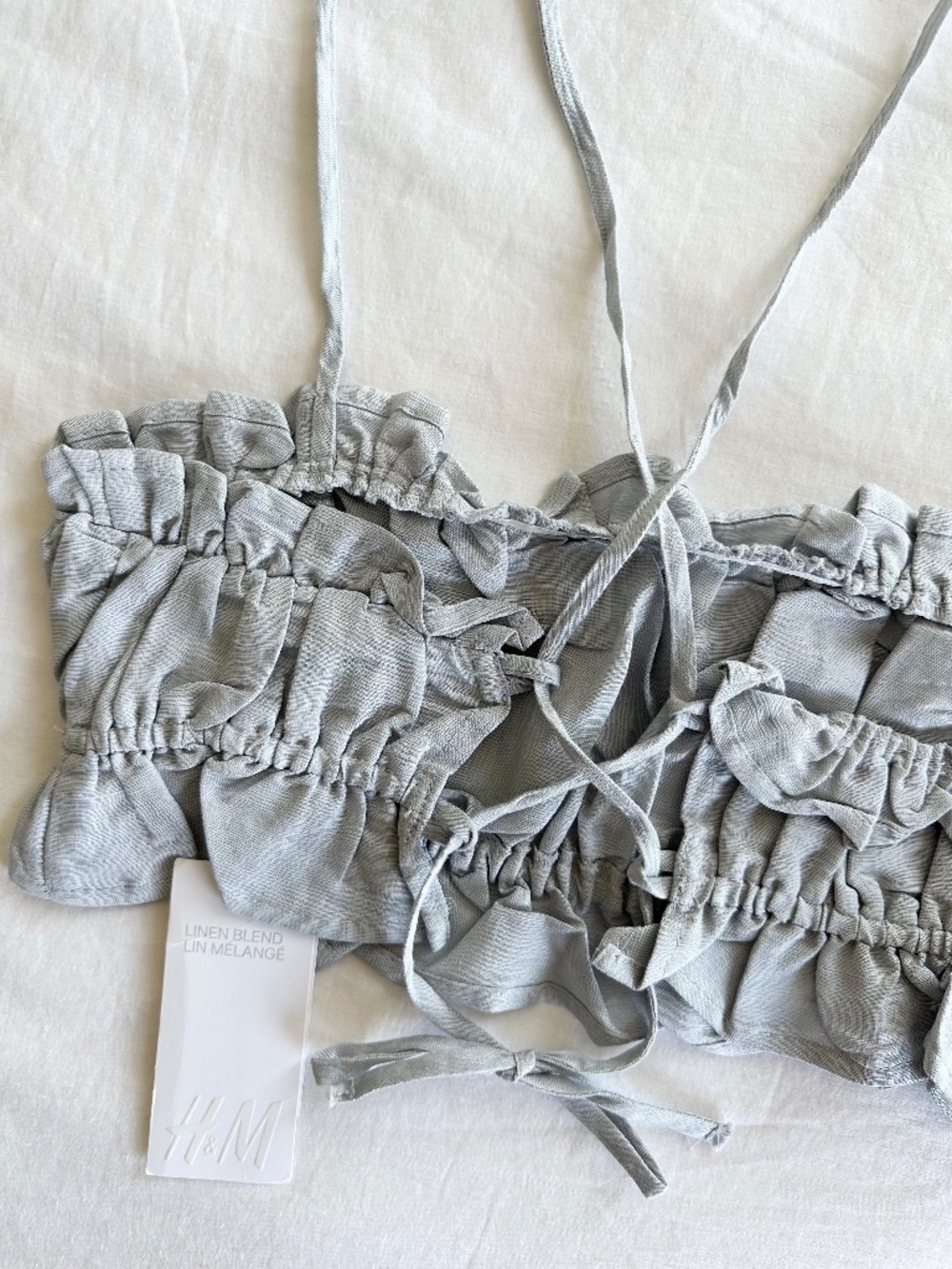 🆕 H&M Linen Blend Ruffle Crop Top Size XS